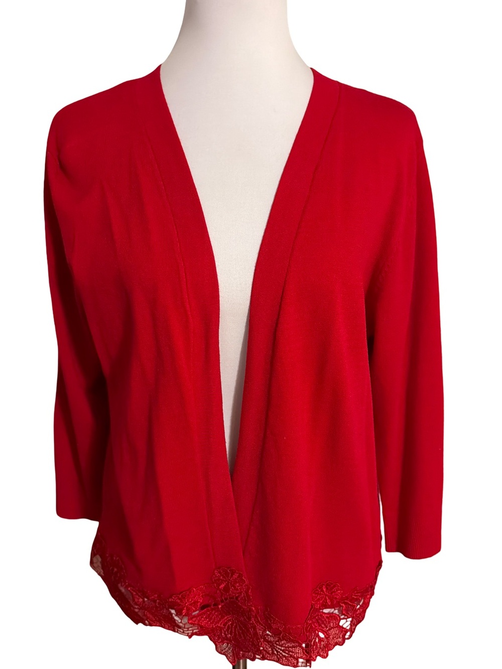 Verve Ami Red Lace Trim Open Front Cardigan